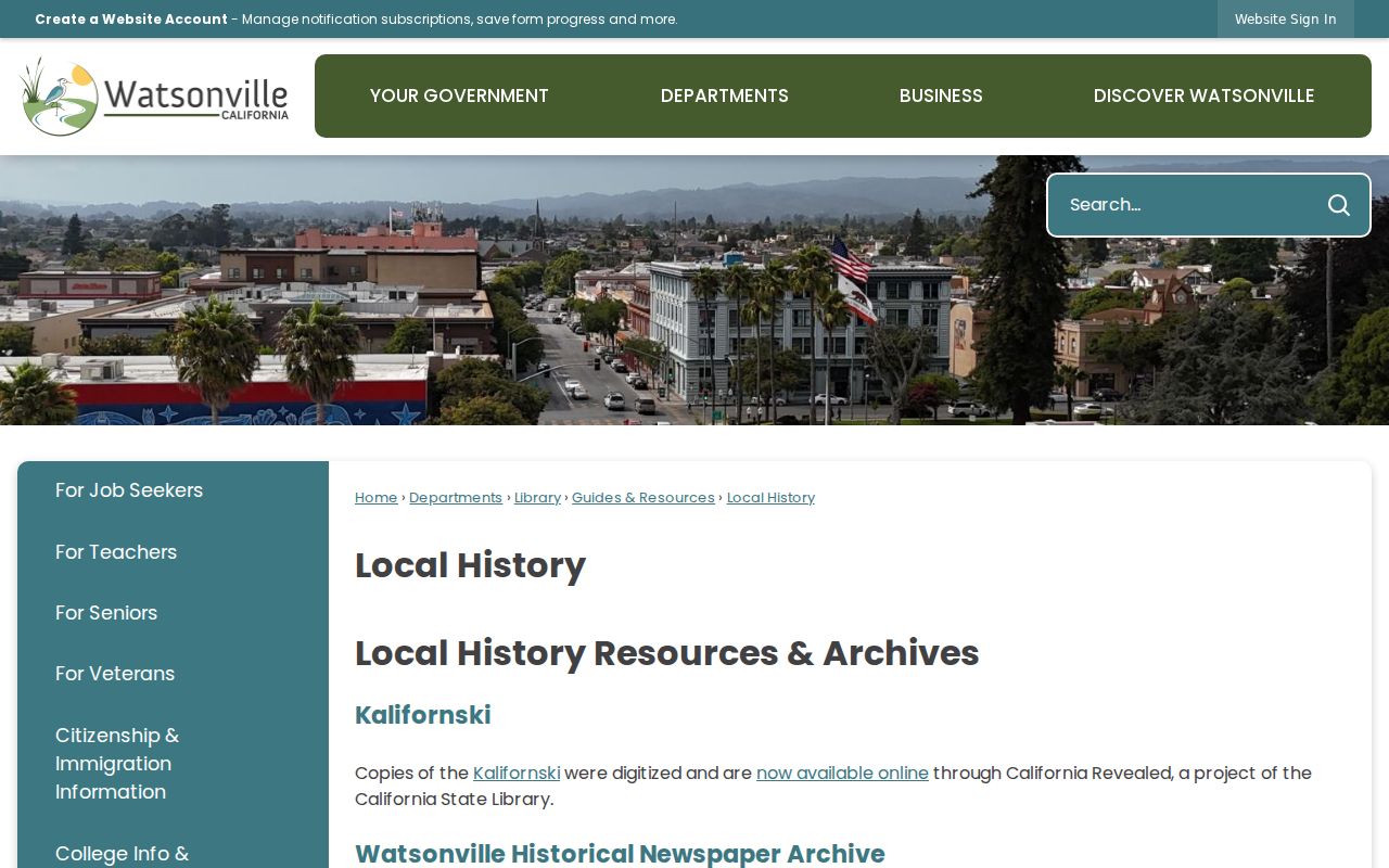Watsonville city directory view of the Watsonville Library local-history page