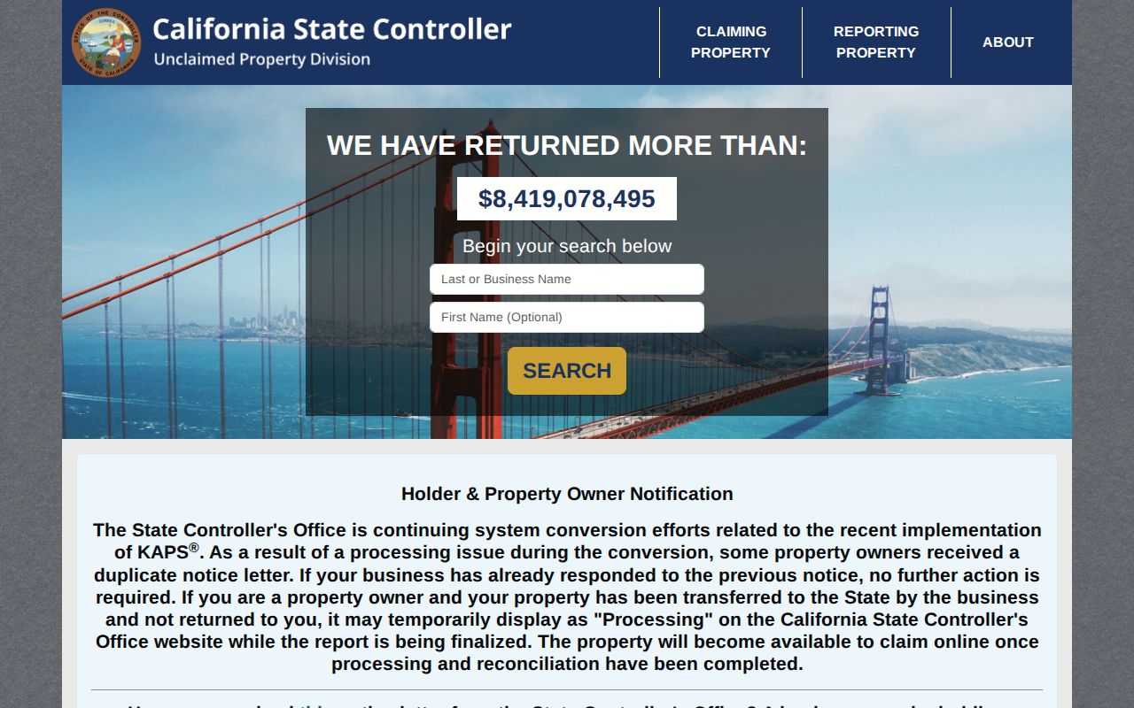 Watsonville residents directory view of California unclaimed property search