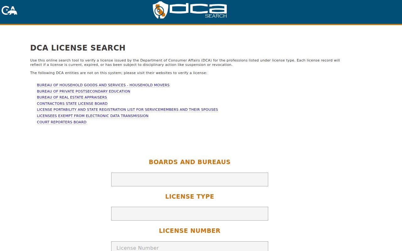 Watsonville residents directory view of the California professional license search
