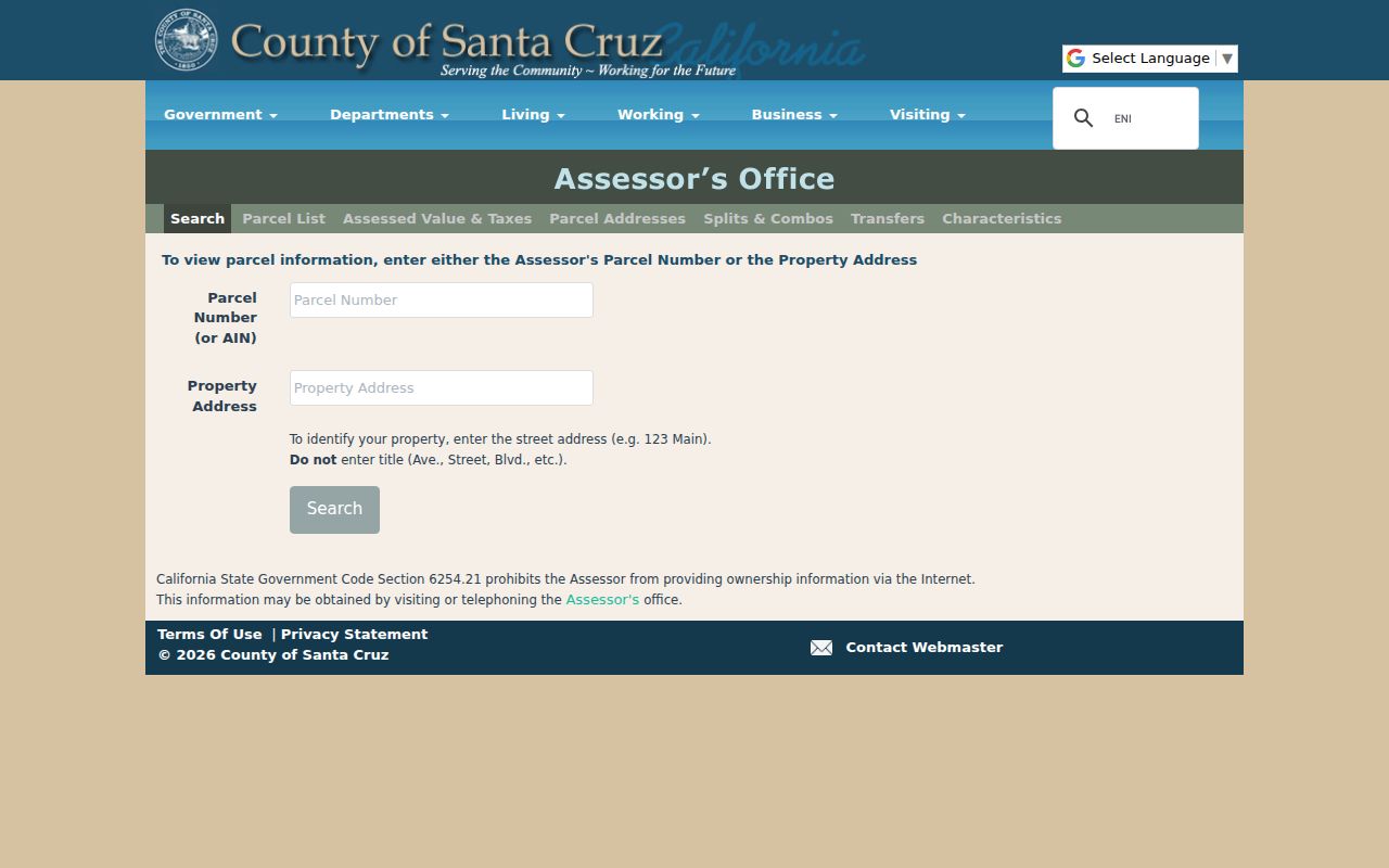 Watsonville residents directory view of the Santa Cruz County assessor search