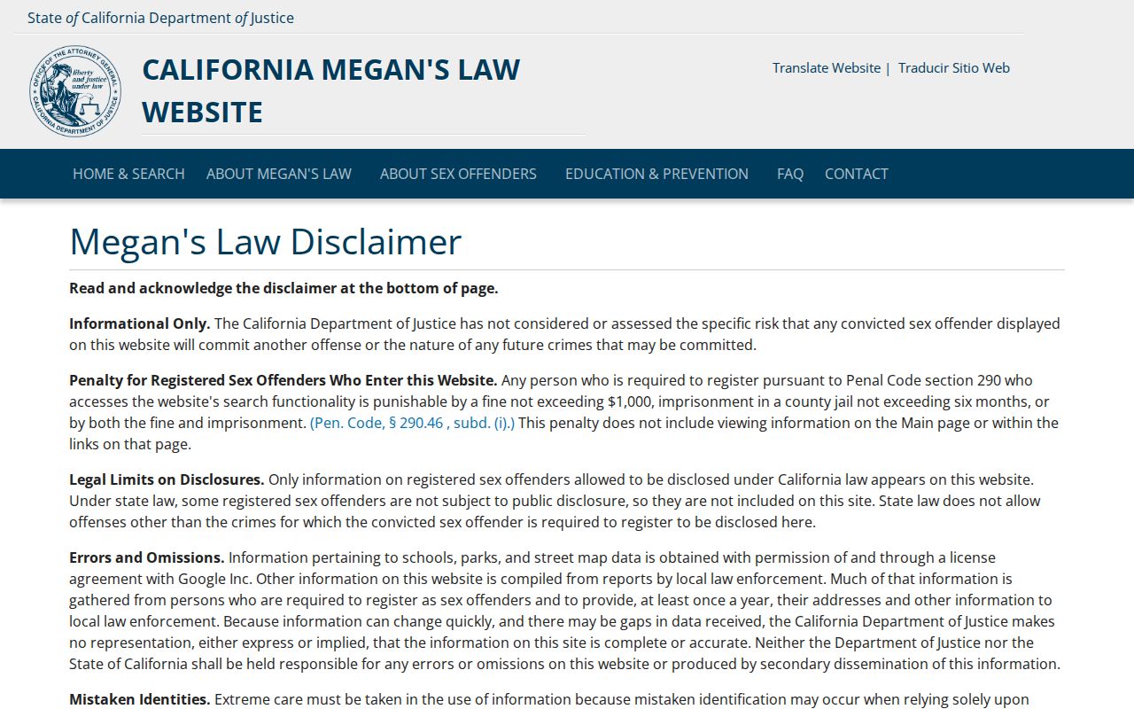 Watsonville neighbors lookup view of the California Megan's Law registry