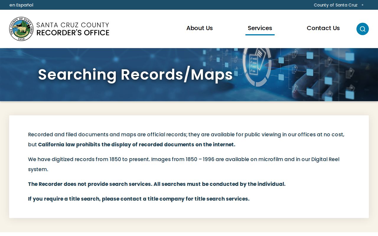 Watsonville previous residents view of the Santa Cruz County Recorder records and maps guide