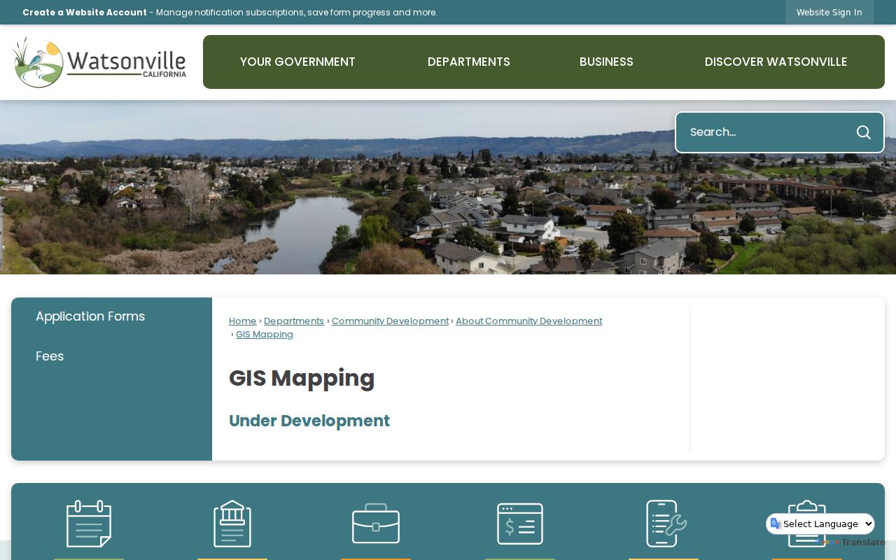 Watsonville street directory view of the city GIS mapping page